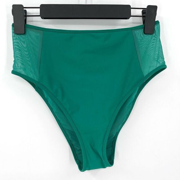Aerie High Cut Cheeky Mesh Sides Bikini Bottom Women Medium Green New With Tag - Picture 1 of 6